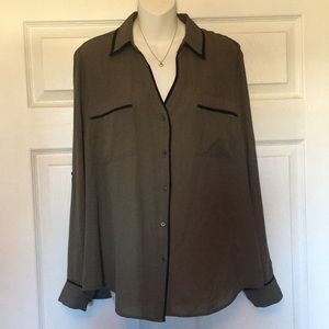 Army green button down blouse by Candies